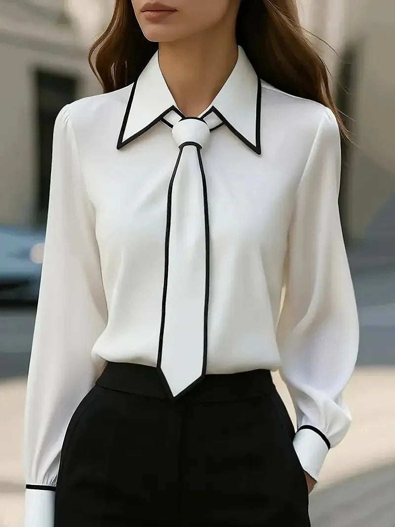 Women's Contrast Piping Tie Detail Crepe Shirt