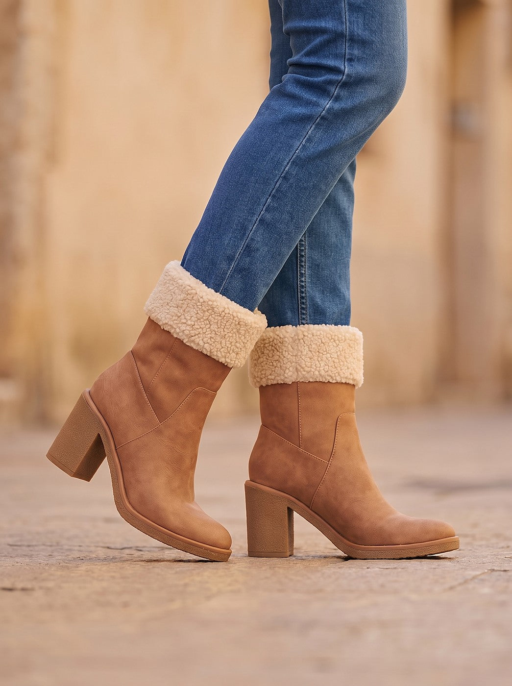 Women's Faux Fur Trim Winter Calf Boots