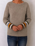 Women's Contrast Stripe Cuff Round Neck Jumper
