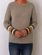 Women's Contrast Stripe Cuff Round Neck Jumper