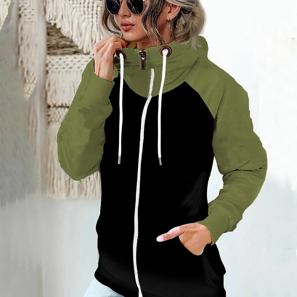Women's Contrast Raglan Sleeve Zip Through Hoodie