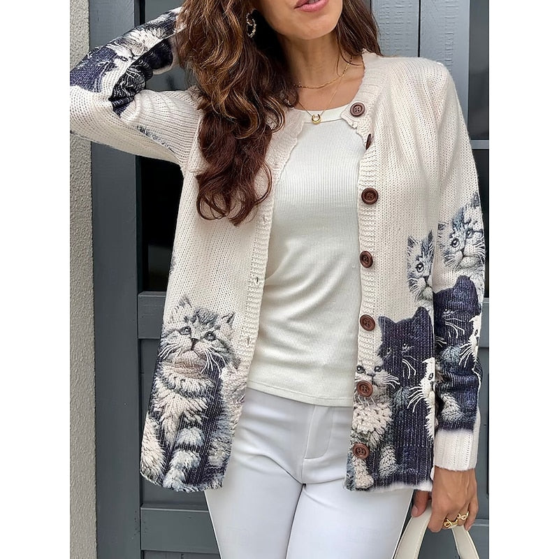 Women's Cat Motif Knitted Cardigan