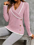 Women's Colour Block V Neck Cardigan