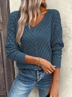 Women's V Neck Off Shoulder Jumper