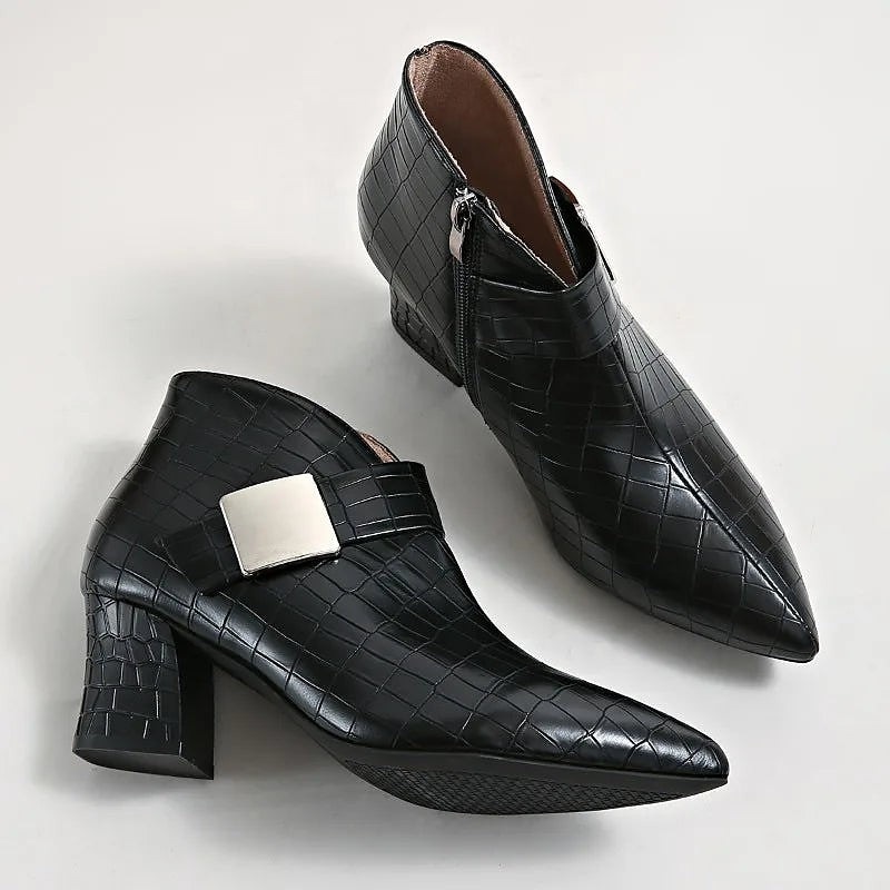 Women's Winter Croc Effect Buckle Ankle Boots