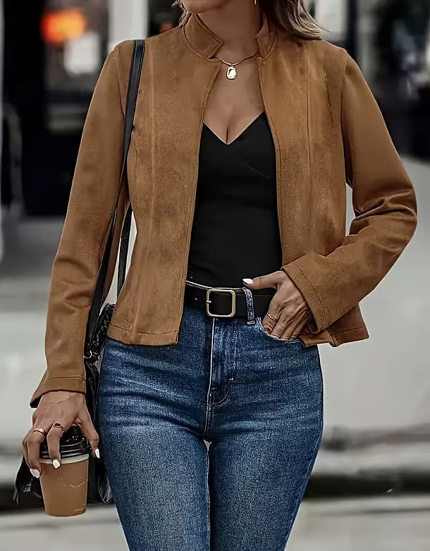 Women's Faux Suede Mandarin Collar Jacket