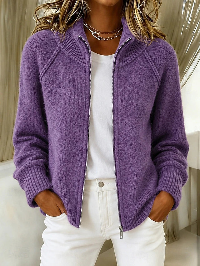 Women's Mandarin Collar Long Knit Cardigan