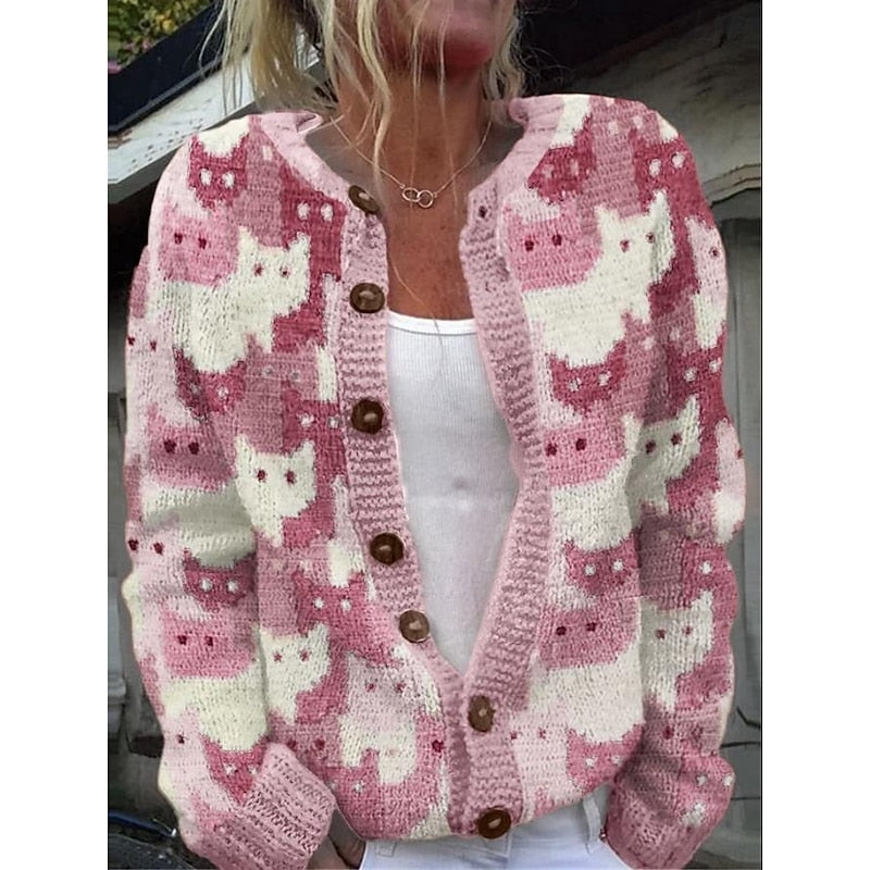Women's Cat Motif Knitted Cardigan