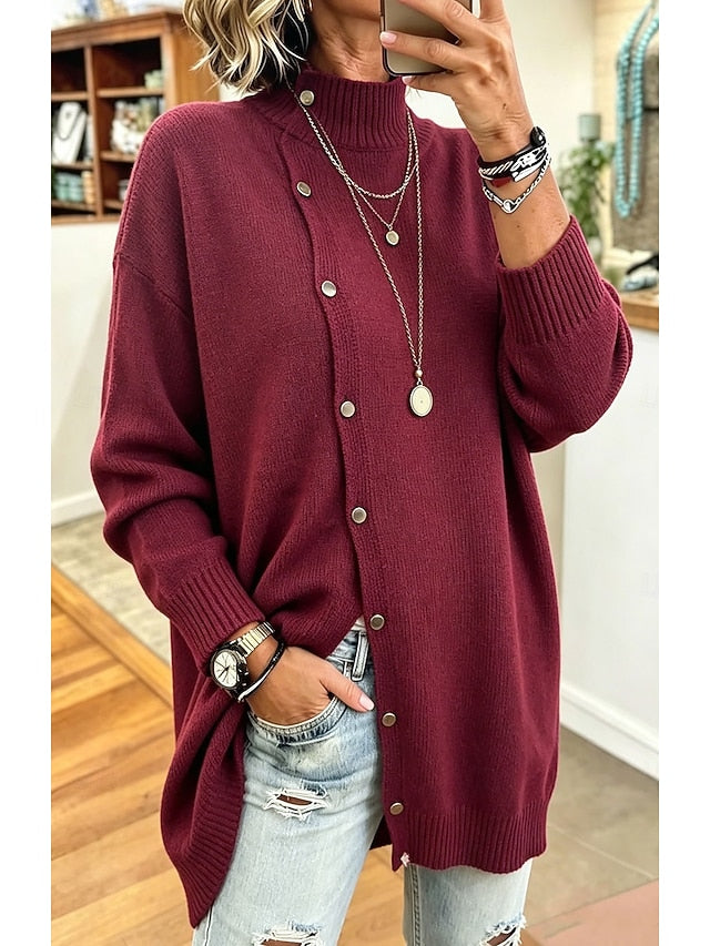 Women's Roll Neck Button Tunic Jumper