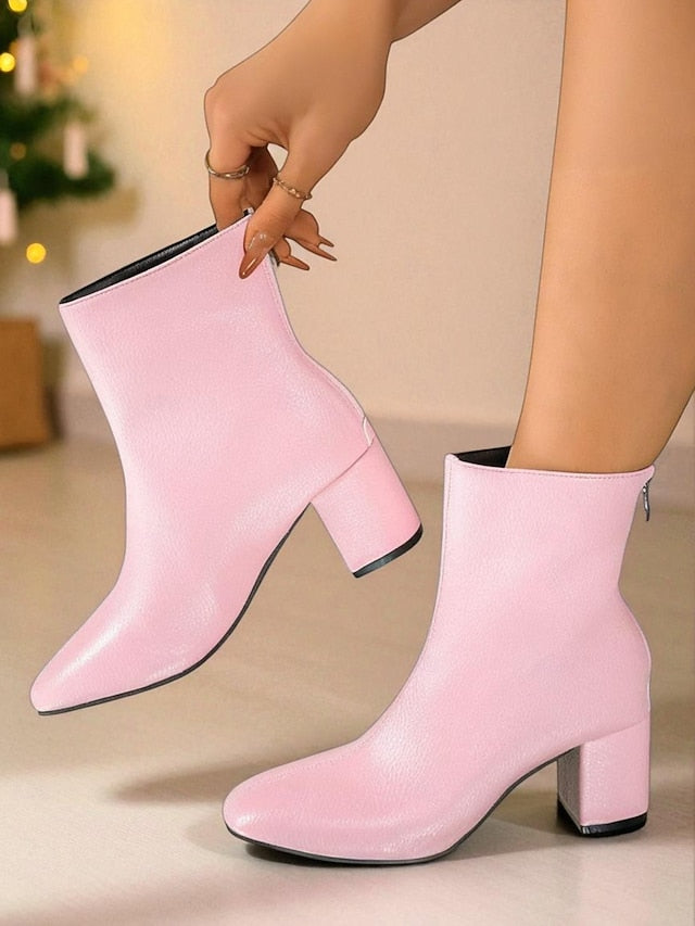 Women's Faux Leather Chunky Heel Boots