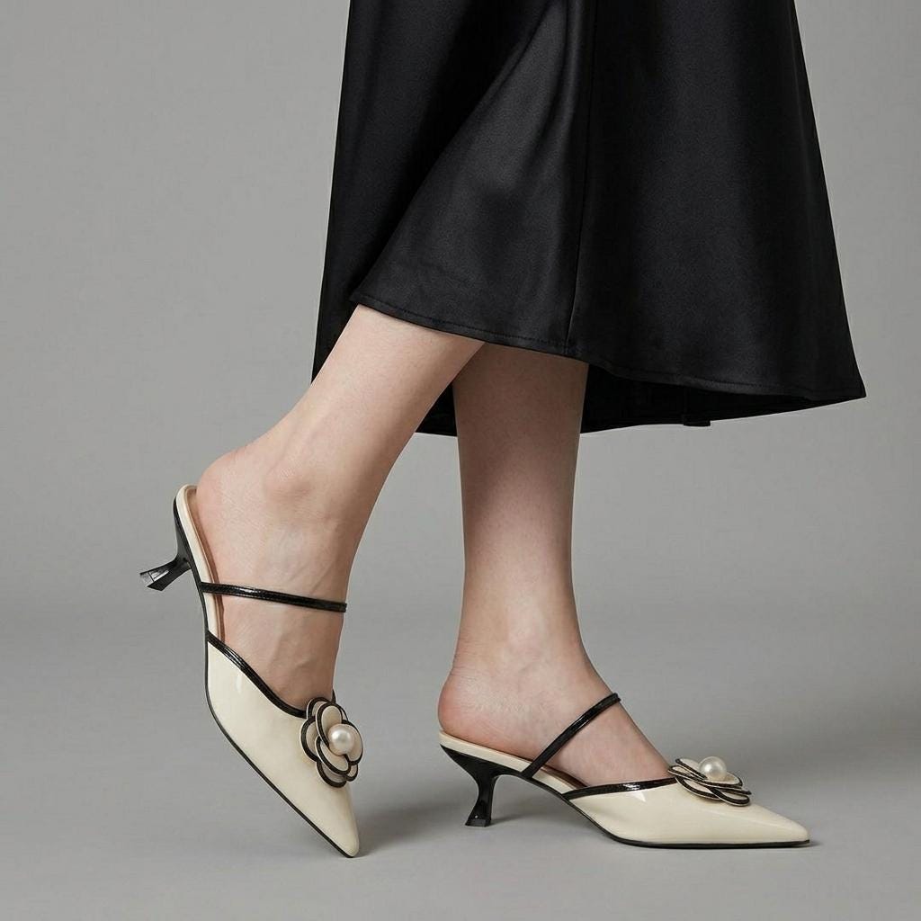Women's Kitten Heel Mules with Pointed Toe
