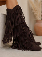 Women's Suede Fringe Knee High Boots