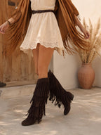 Women's Suede Fringe Knee High Boots
