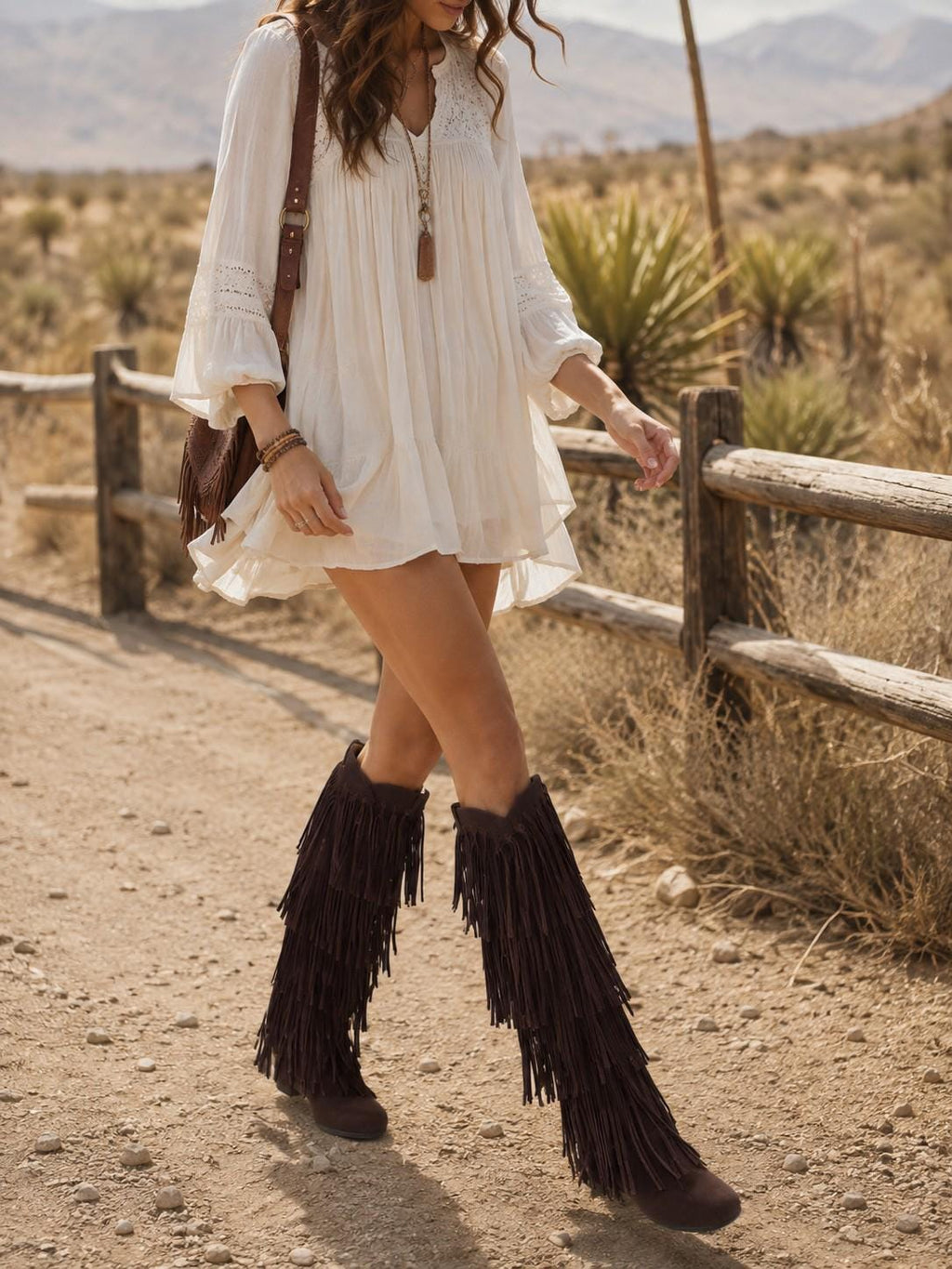 Women's Suede Fringe Knee High Boots