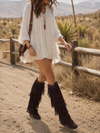 Women's Suede Fringe Knee High Boots
