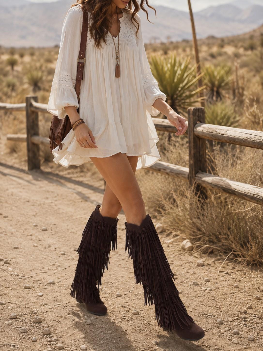 Women's Suede Fringe Knee High Boots