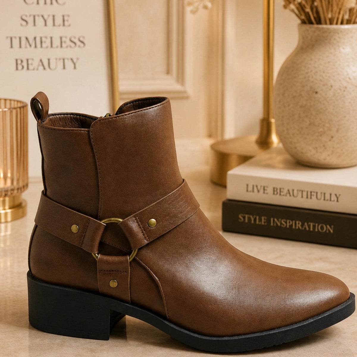 Women's Buckle Harness Ankle Boots