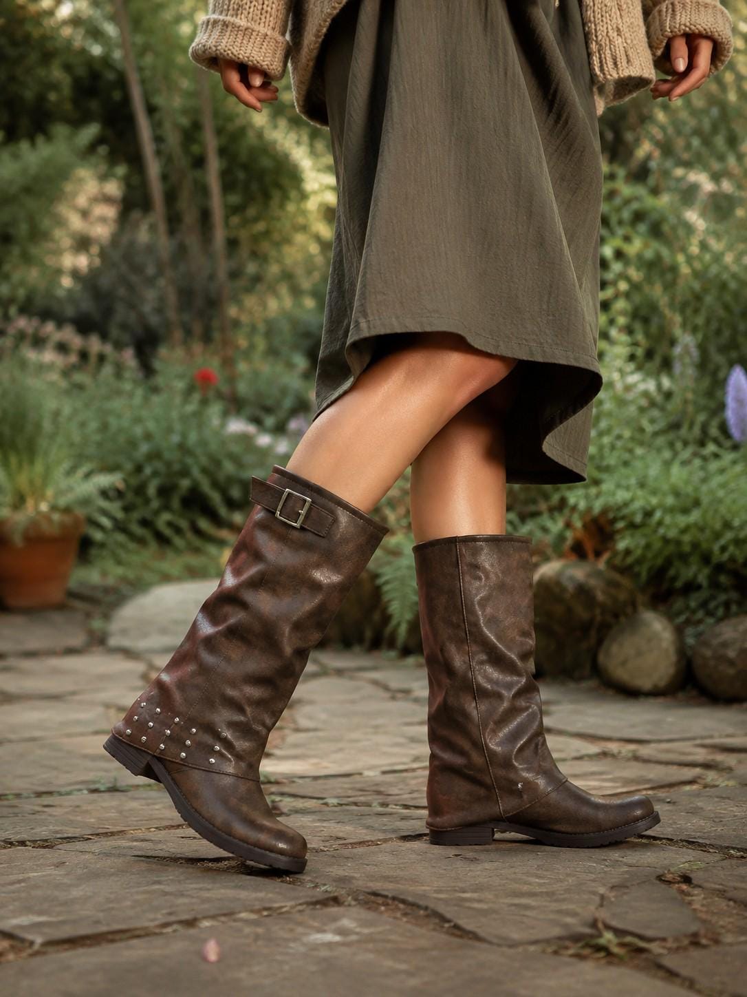 Women's Studded Mid Calf Boots