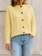 Women's Yellow Ribbed Knit Cardigan