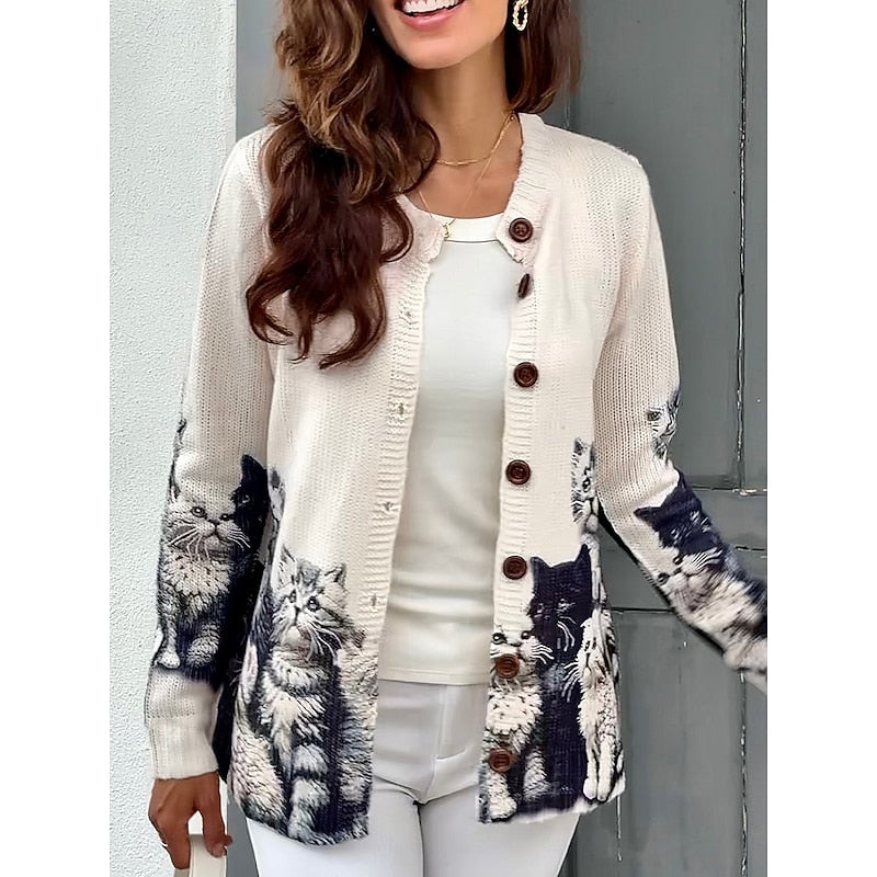 Women's Cat Motif Knitted Cardigan