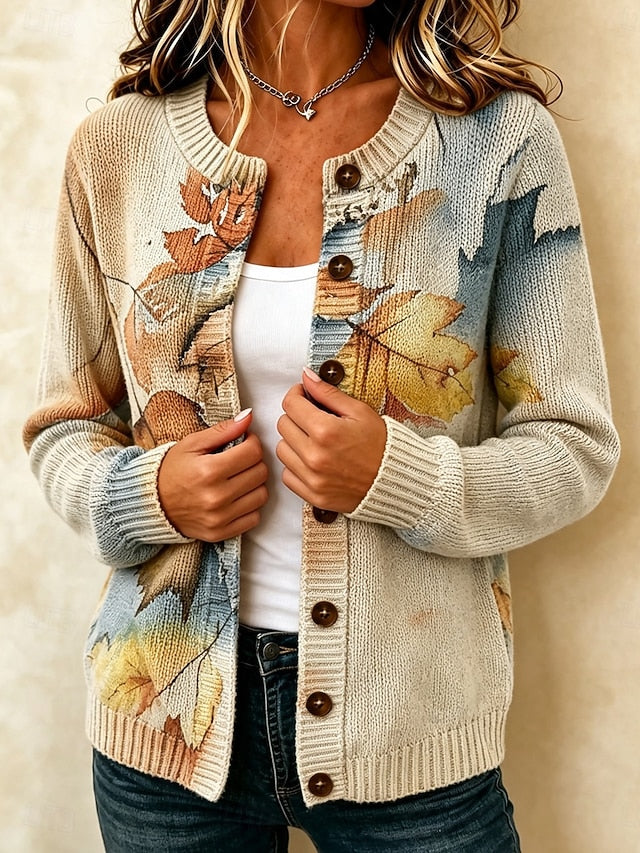 Women's Floral Print Button Cardigan