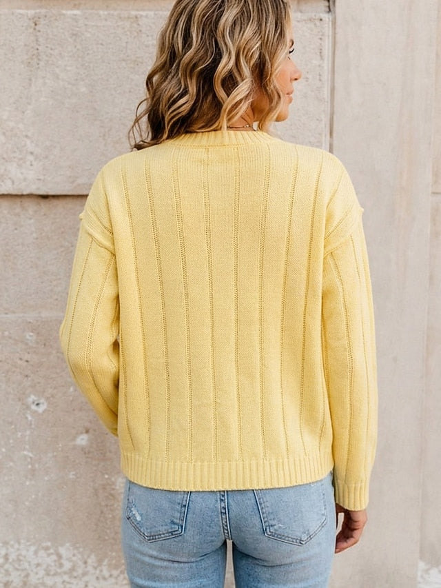 Women's Yellow Ribbed Knit Cardigan