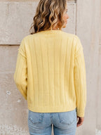 Women's Yellow Ribbed Knit Cardigan