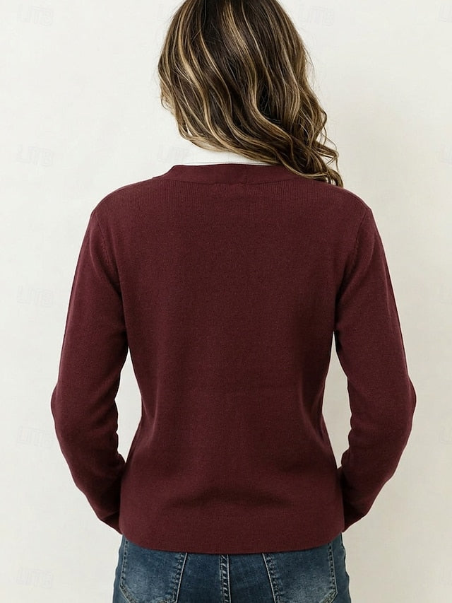 Women's Burgundy Knitted Button Cardigan
