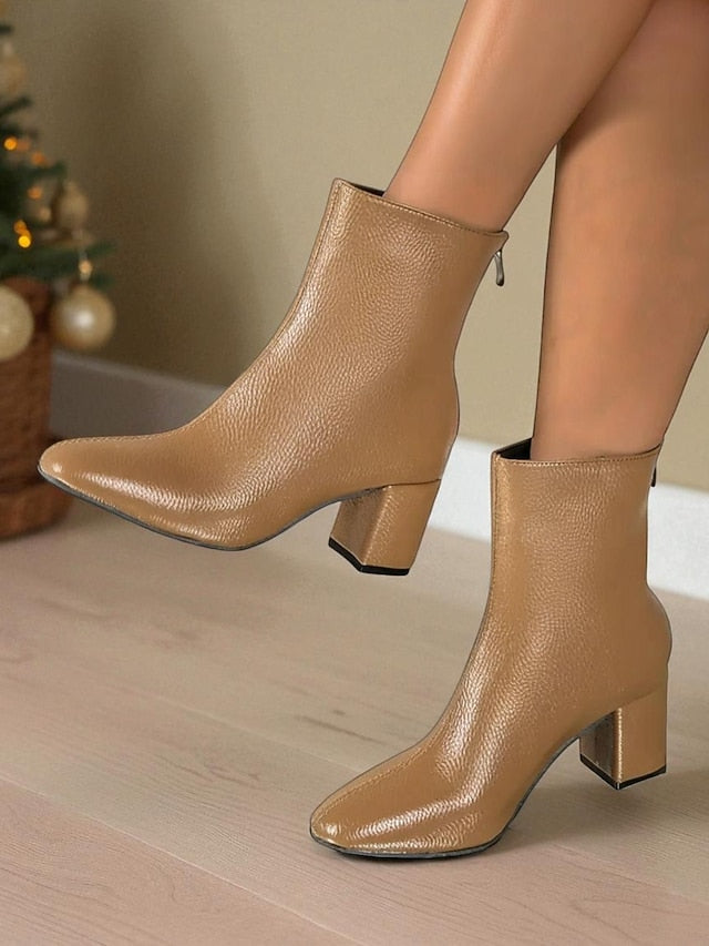 Women's Faux Leather Chunky Heel Boots