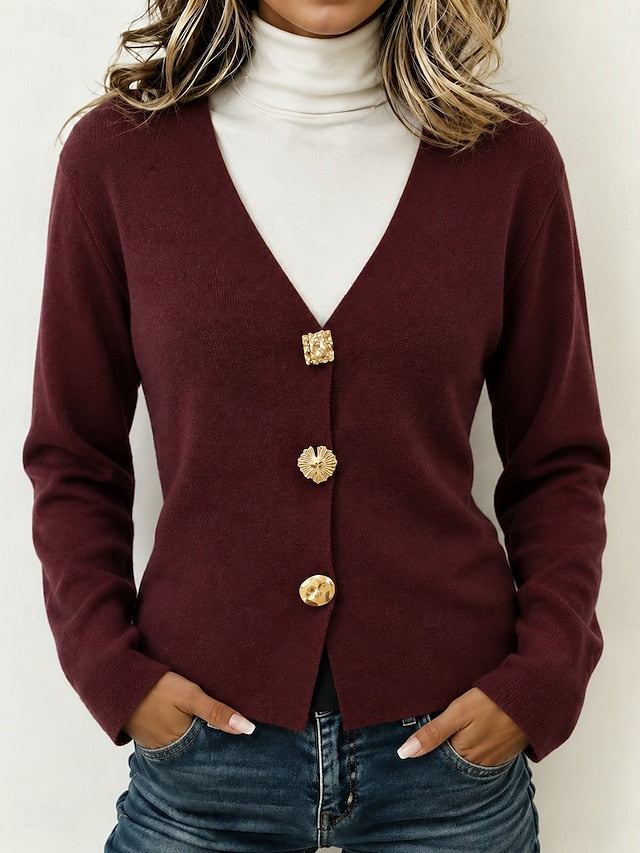 Women's Burgundy Knitted Button Cardigan
