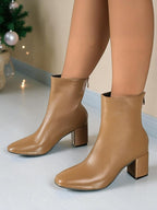 Women's Faux Leather Chunky Heel Boots