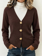 Women's Burgundy Knitted Button Cardigan