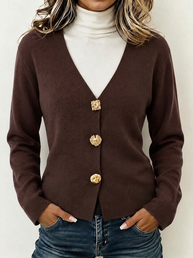 Women's Burgundy Knitted Button Cardigan