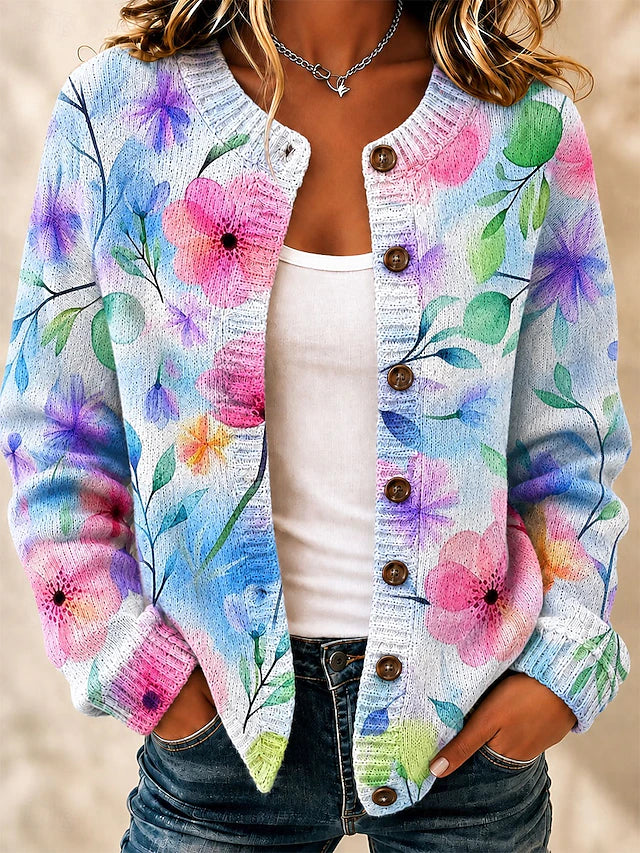 Women's Pastel Print Knitted Cardigan