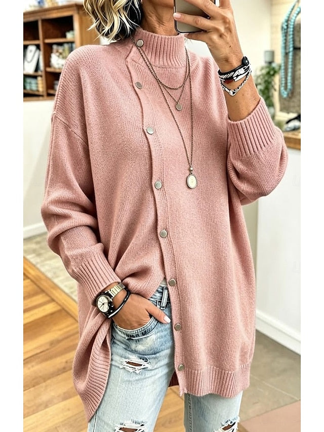 Women's Roll Neck Button Tunic Jumper