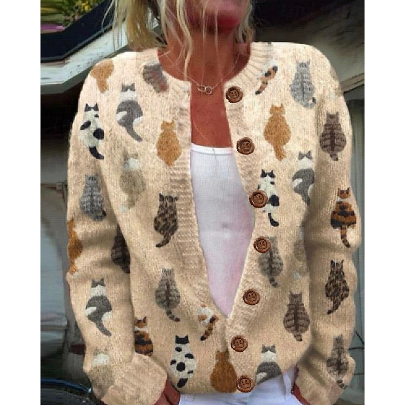 Women's Cat Motif Knitted Cardigan