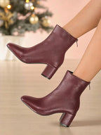 Women's Faux Leather Chunky Heel Boots