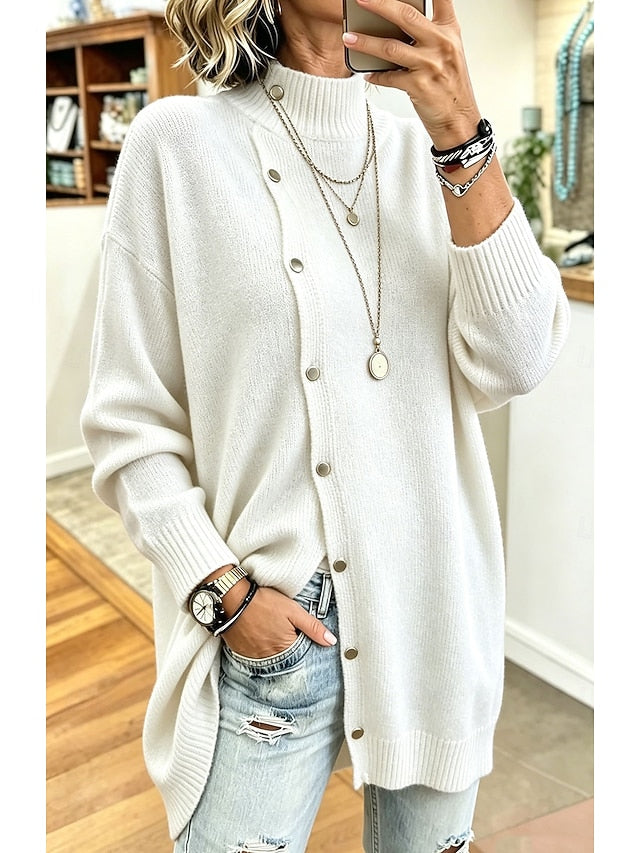 Women's Roll Neck Button Tunic Jumper