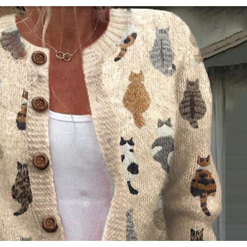 Women's Cat Motif Knitted Cardigan