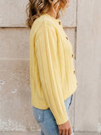 Women's Yellow Ribbed Knit Cardigan