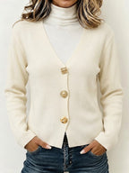 Women's Burgundy Knitted Button Cardigan