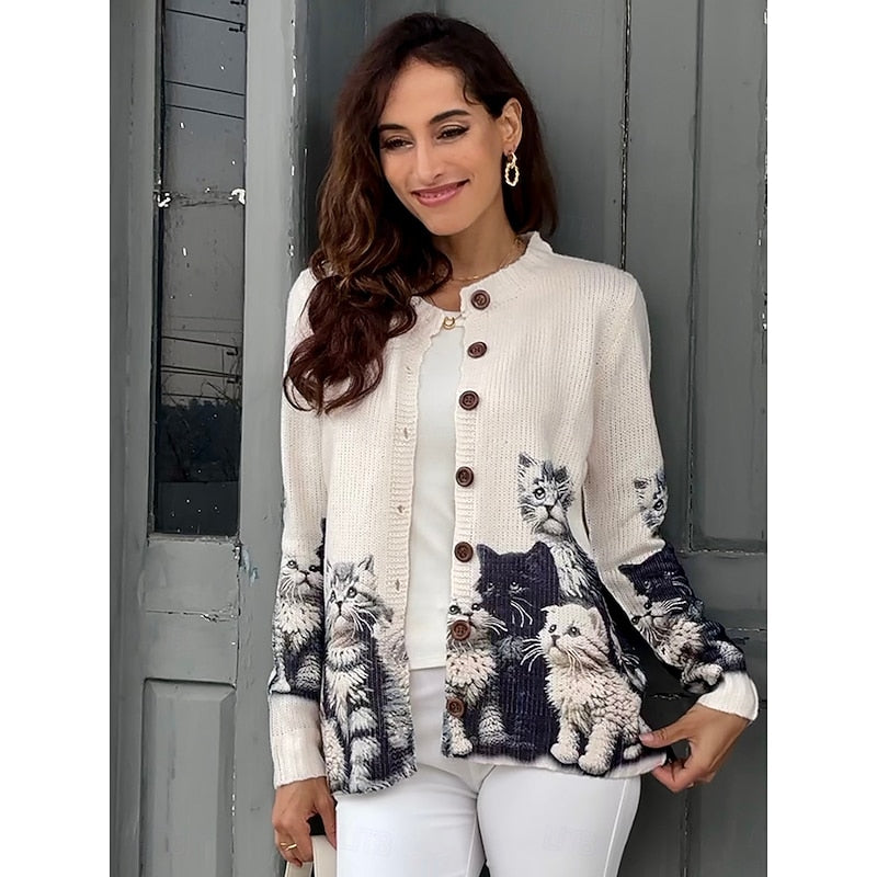 Women's Cat Motif Knitted Cardigan